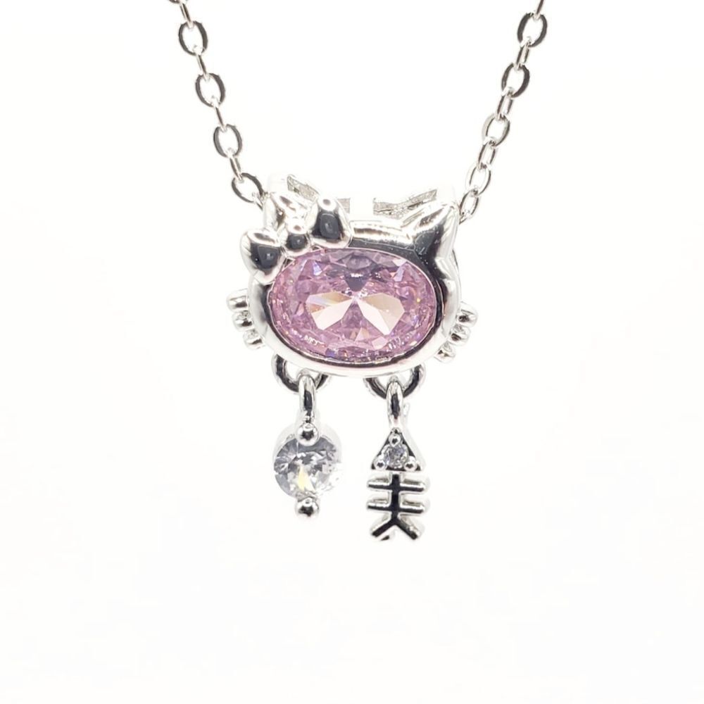 Brand New Hello Kitty Purple Stone Silver Necklace
